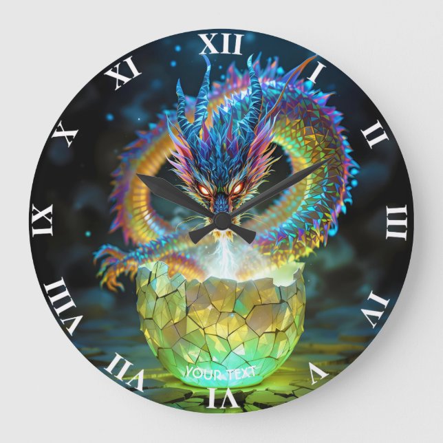 Grande Horloge Ronde Fantasy Cute Green Dragon Egg (Recto)