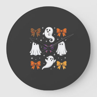 Grande Horloge Ronde Fantôme Mignon avec Ruban Design Halloween_1