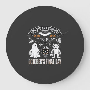 Grande Horloge Ronde Fantômes et Gobelins Halloween Octobre Dernier Jou