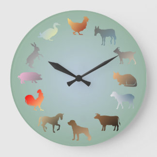 Grande Horloge Ronde Farm Animals Wall Clock