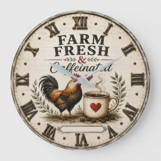 Grande Horloge Ronde Farm Fresh & Caffeinated Rustic Rooster Coffee