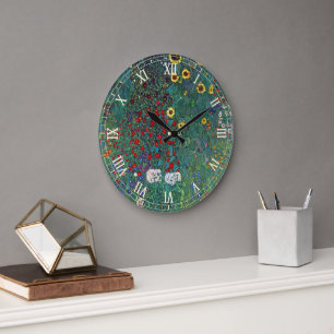 Grande Horloge Ronde Farmergarden avec Tournesol de Klimt, Fleurs Vinta