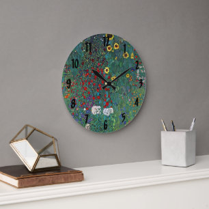 Grande Horloge Ronde Farmergarden avec Tournesol de Klimt, Fleurs Vinta