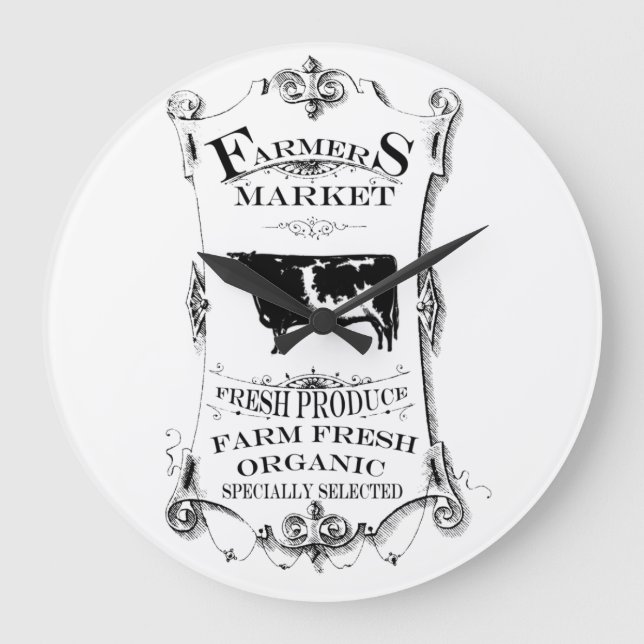 Grande Horloge Ronde Farmers Market Round Large Kitchen Wall Clock (Recto)