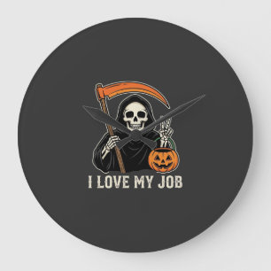Grande Horloge Ronde Faucheur J'aime Mon Travail Design Halloween