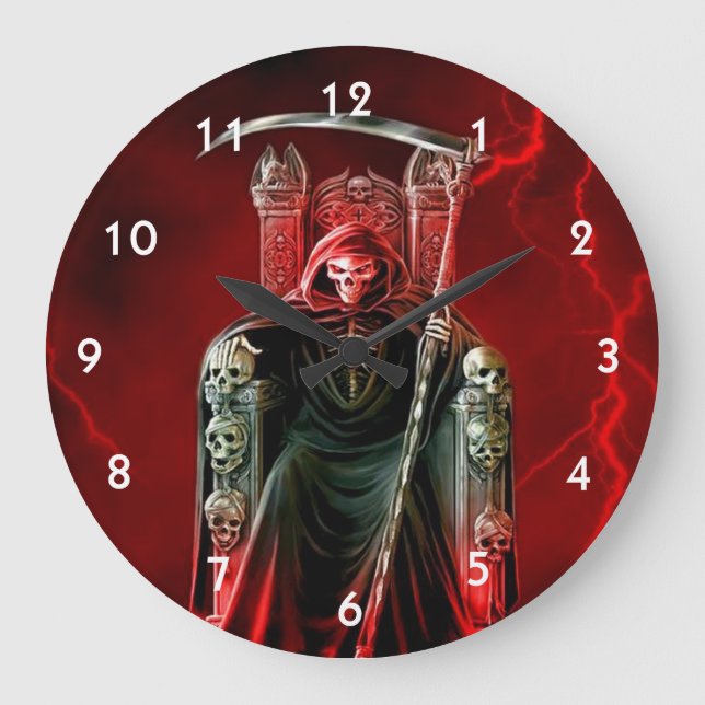 Grande Horloge Ronde Faucheuse Grim Sur Son Trône (Recto)