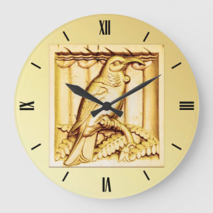 Grande Horloge Ronde Faucon de pierre sculpté Art déco - or