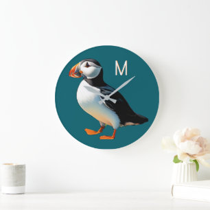 Grande Horloge Ronde Faune de la côte atlantique de Puffin Monogramme d
