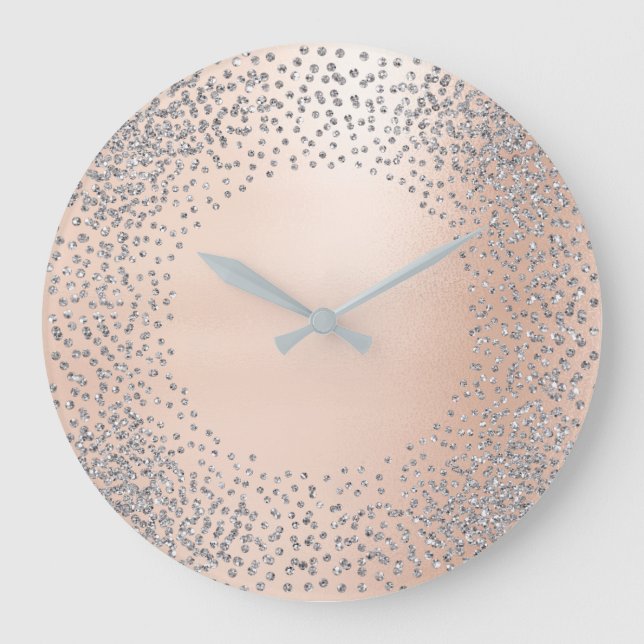 Grande Horloge Ronde Faux gold Crystals Confeti Glitter Powder Pink (Recto)