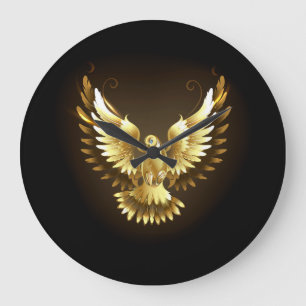 Grande Horloge Ronde Faux Gold Foil Peace Dove en noir