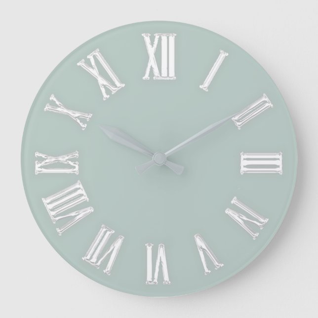 Grande Horloge Ronde Faux Gold Metallic Minimal Numéros Romains Aqua (Recto)