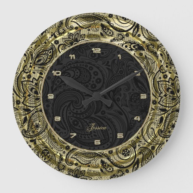 Grande Horloge Ronde Faux Gold With Black Paisley & Background (Recto)