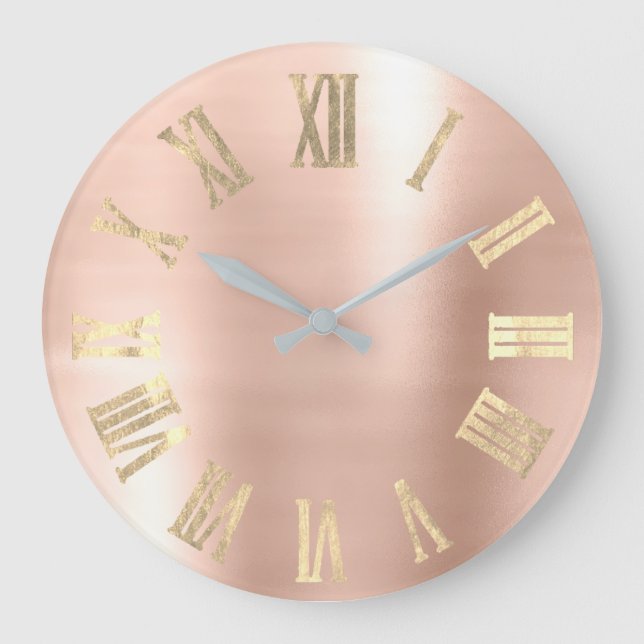 Grande Horloge Ronde Faux Or Beauté Métallique chiffres romains Blush (Recto)