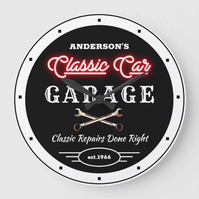 Grande Horloge Ronde Faux Red Neon Classic Car Garage Any Nom    (Recto)