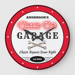 Grande Horloge Ronde Faux Red Neon Classic Car Garage N'Importe Quel No