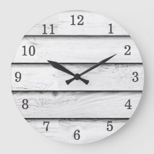 Grande Horloge Ronde Faux Wood Slats White Customizable