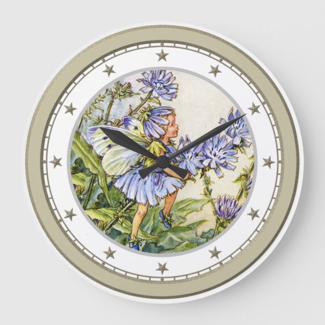 Grande Horloge Ronde Fée bleue de fleur (Recto)