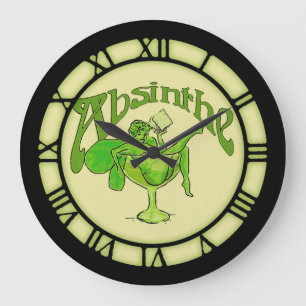 Grande Horloge Ronde Fée d'absinthe en verre