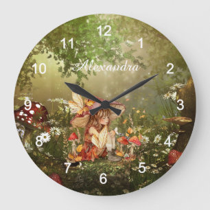 Grande Horloge Ronde Fée de champignons mignonnes dans la forêt