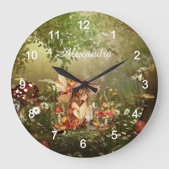 Grande Horloge Ronde Fée de champignons mignonnes dans la forêt (Recto)