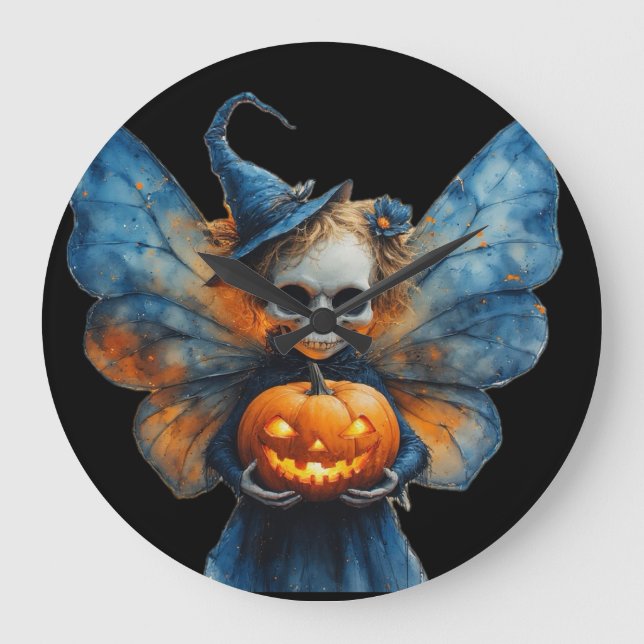 Grande Horloge Ronde Fée d'Halloween (Recto)