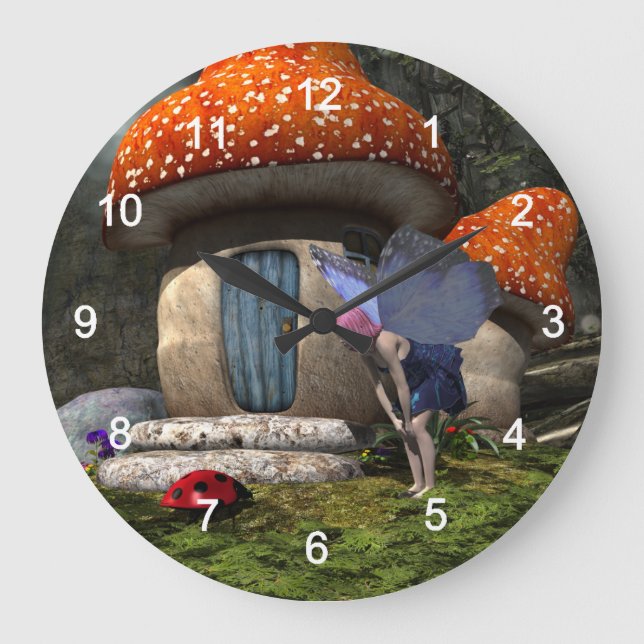 Grande Horloge Ronde Fée mignonne à cheveux roses rencontre Ladybug (Recto)