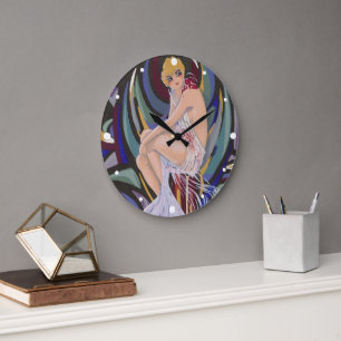 Grande Horloge Ronde Femme Art déco vintage avec des rapaces par S. Cho