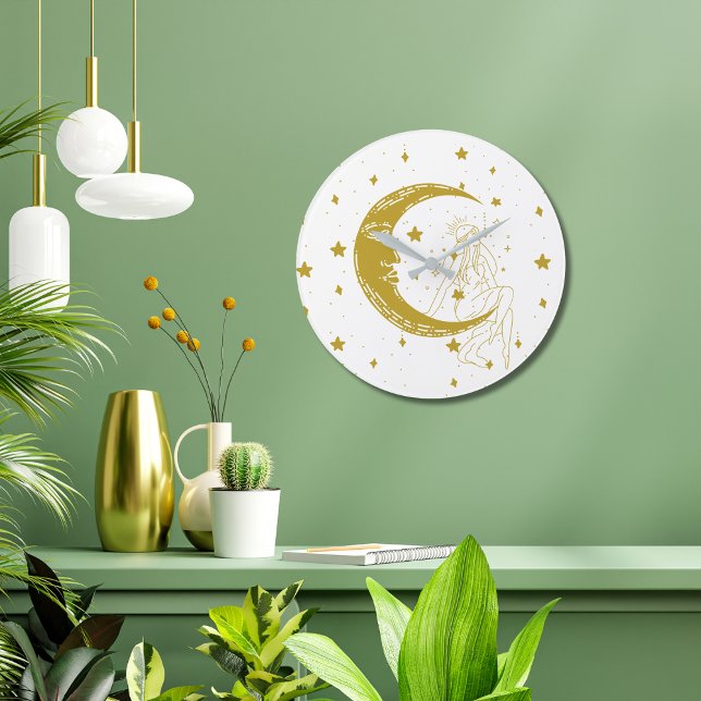 Grande Horloge Ronde Femme céleste, étoiles de lune, boho, astronomie é (Créateur téléchargé)