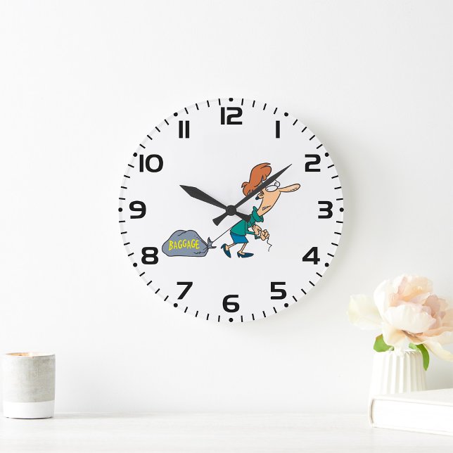 Grande Horloge Ronde Femme drôle transportant des bagages émotionnels (Créateur téléchargé)