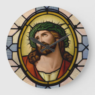 Grande Horloge Ronde Fenêtre en verre tendu Jésus