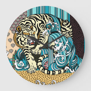 Grande Horloge Ronde Feng Shui White Tiger Large Clock