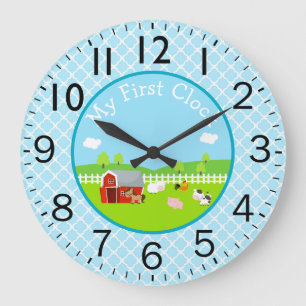 Grande Horloge Ronde Ferme avec Animals My First