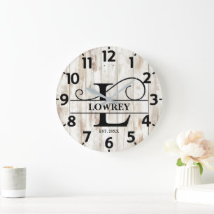 Grande Horloge Ronde Ferme de Campagne Monogramme L