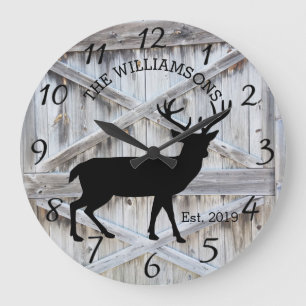 Grande Horloge Ronde Ferme en bois rustique de campagne Cerf avec bois