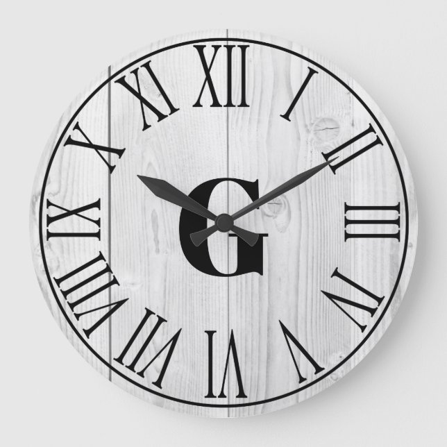Grande Horloge Ronde Ferme Faux Blanc Bois et Noir (Recto)