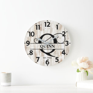 Grande Horloge Ronde Ferme Pelant Bois Q Monogramme