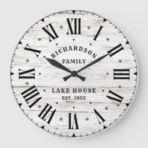Grande Horloge Ronde Ferme rustique Maison blanche Grange bois Nom pers