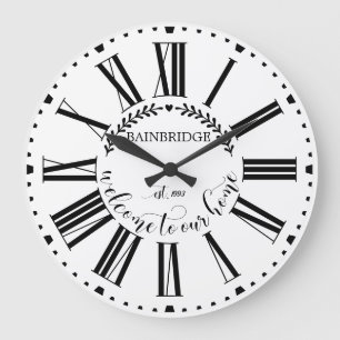 Grande Horloge Ronde Ferme Style Laurel Monogramme Nom Custom La