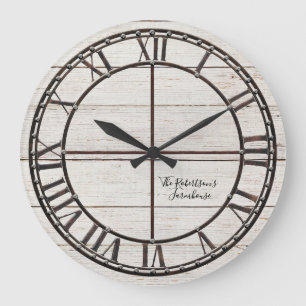 Grande Horloge Ronde Ferme White Shiplap Wood Rustique Farm Art