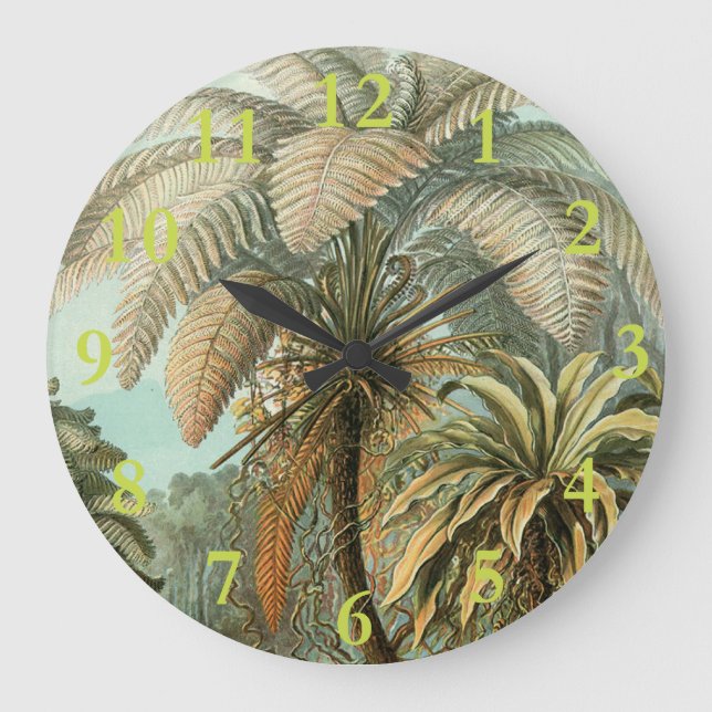 Grande Horloge Ronde Ferns Palm Tree Antiquité Botanique Ferns Art (Recto)