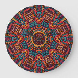 Grande Horloge Ronde Festival tribal : Motif ethnique coloré