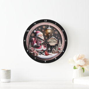 Grande Horloge Ronde Festivals Santa Claus avec détails de Noël