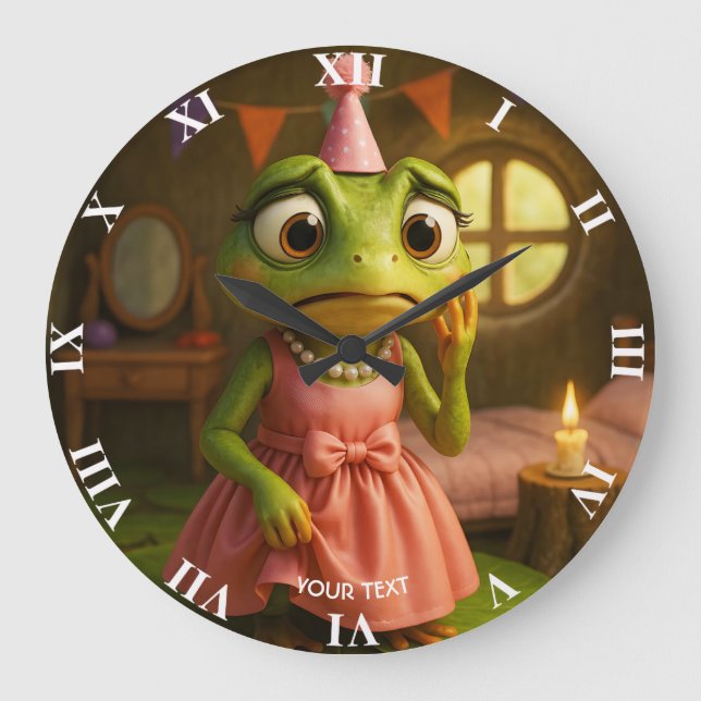 Grande Horloge Ronde Fête de fille grenouille mignonne fantastique (Recto)