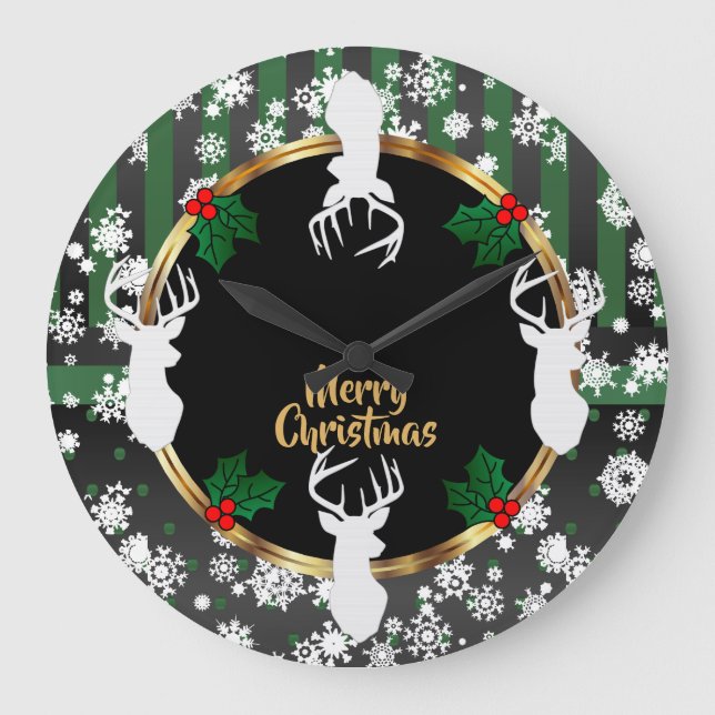 Grande Horloge Ronde Fête de Noël de Reindeer (Recto)