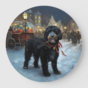 Grande Horloge Ronde Fête de Noël des chiens d'eau portugais