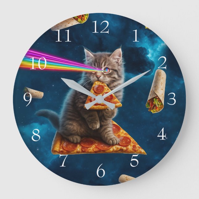 Grande Horloge Ronde Fête de pizza de chat laser (Recto)
