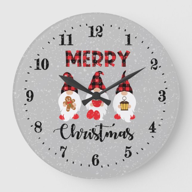 Grande Horloge Ronde fête Joyeux Noël gnomes Fête (Recto)