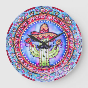 Grande Horloge Ronde Fête mexicaine Cinco de Mayo Sombrero Casquette Bl