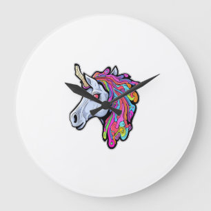Grande Horloge Ronde Fête Tekk Psychédélique Licorne Trip EDM Rave Tan