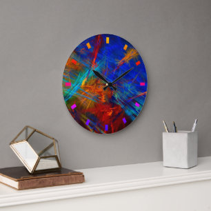 Grande Horloge Ronde 'Fête Time' - Art Abstrait coloré